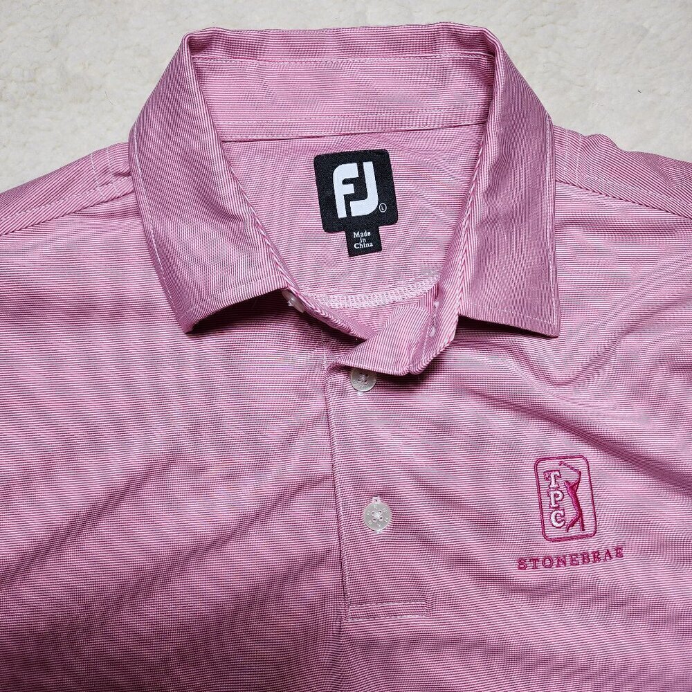 FootJoy FJ Golf Polo Large Pink Striped Preppy Embroidered Spandex Lightweight